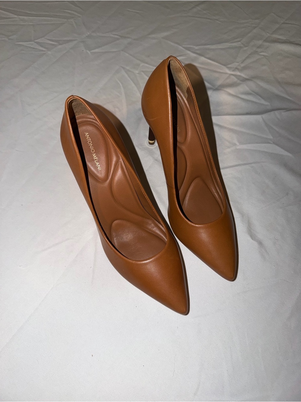 ANTONIO MELANI Cognac Pointed Toe Leather Pumps